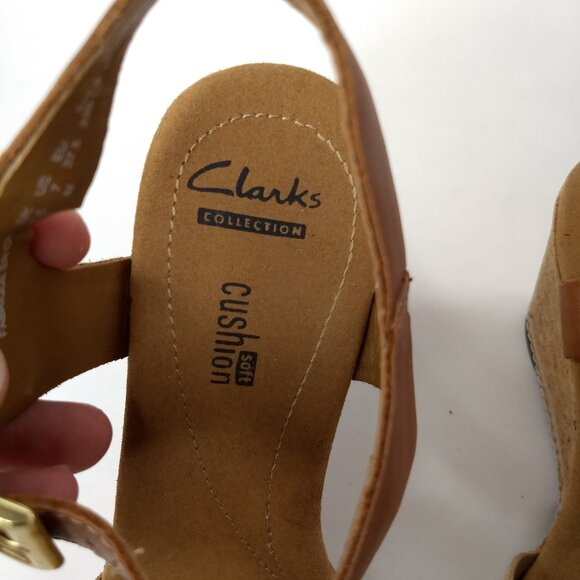 Clarks Soft Cushion Collection Textured Faux Leather Suede Open Toe Cork Size 7M - Picture 4 of 10